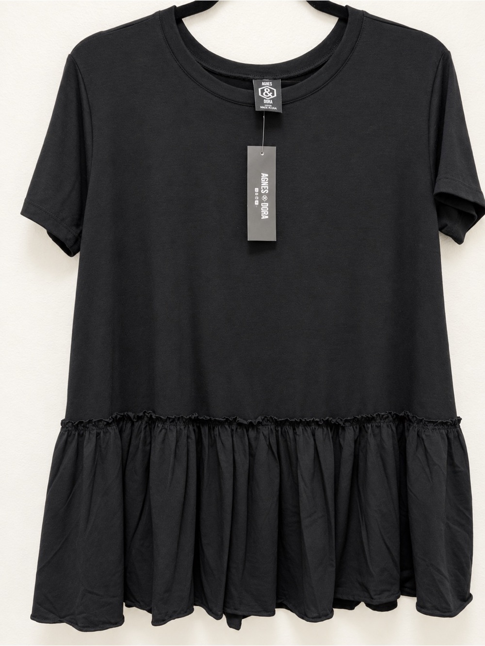 Agnes & Dora Black Short Sleeve Ruffle-Hem Tee
